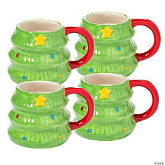 Christmas Tree Ceramic Mugs - 4 Pc.
