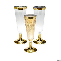 Clear Plastic Champagne Flutes with Gold Trim - 25 Ct.