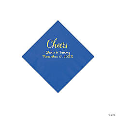 Cobalt Blue Cheers Personalized Napkins with Gold Foil - Beverage