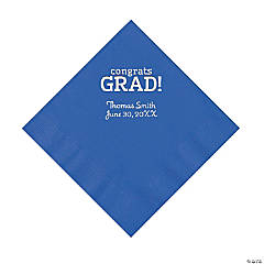 Cobalt Blue Congrats Grad Personalized Napkins with Silver Foil - 50 Pc. Luncheon