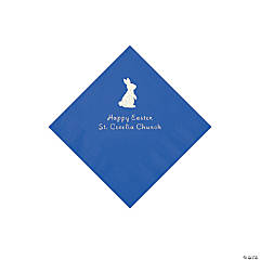 Cobalt Blue Easter Bunny Personalized Napkins with Silver Foil - Beverage