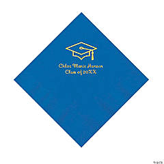 Cobalt Blue Grad Mortarboard Personalized Napkins with Gold Foil - 50 Pc. Luncheon
