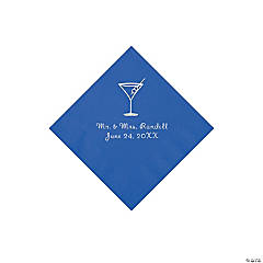 Cobalt Blue Martini Glass Personalized Napkins with Silver Foil - Beverage