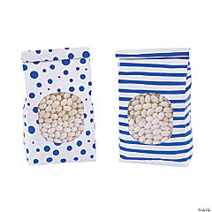 Cobalt Blue Patterned Tin Tie Treat Bags with Window - 12 Pc.