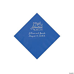 Cobalt Blue The Adventure Begins Personalized Napkins with Silver Foil - Beverage