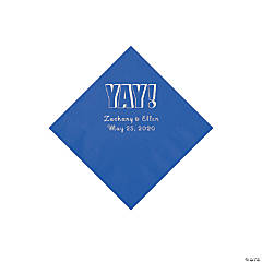 Cobalt Blue Yay Personalized Napkins with Silver Foil - Beverage