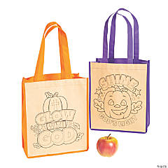 Color Your Own Medium Christian Pumpkin Halloween Nonwoven Tote Bags - 12 Pc.