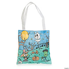 Color Your Own Medium Goofy Goblins Halloween Tote Bags - 12 Pc.