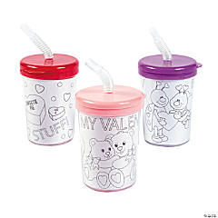 Fun Express Kids' Turkey Reusable Plastic Cups with Lids & Straws - 12 ct, Kids Unisex, Size: One Size