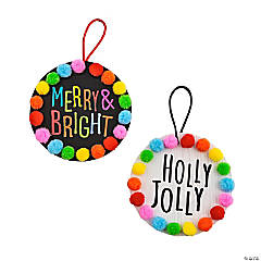 Colorful Pom-Pom Christmas Ornament Craft Kit - Makes 12