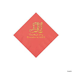 Coral Cowboy Boots Personalized Napkins with Gold Foil - Beverage