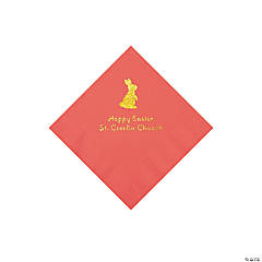 Coral Easter Bunny Personalized Napkins with Gold Foil - Beverage