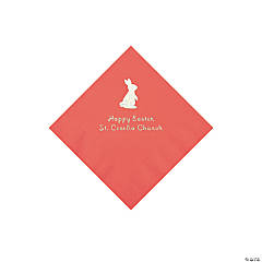 Coral Easter Bunny Personalized Napkins with Silver Foil - Beverage