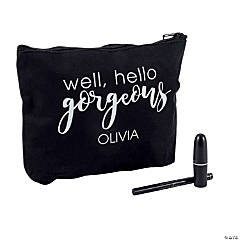 Cotton Personalized Black Hello Gorgeous Makeup Bag