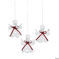 Crocheted Victorian Angel Ribbon Christmas Ornaments - 12 Pc.