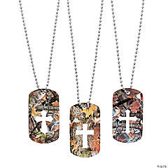 Cross Cutout Camouflage Dog Tag Necklaces - 12 Pc.
