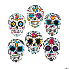 Colorful Set of 6 Sugar Skull Theme NOVELTY MAGNETS 1.5 Diameter day of the dead celebration MEXICO Heritage Theme Dia de los Muertos