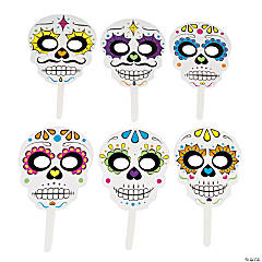 Colorful Set of 6 Sugar Skull Theme NOVELTY MAGNETS 1.5 Diameter day of the dead celebration MEXICO Heritage Theme Dia de los Muertos