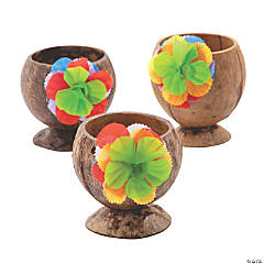Decorative Coconut Cups with Flower  - 12 Ct.