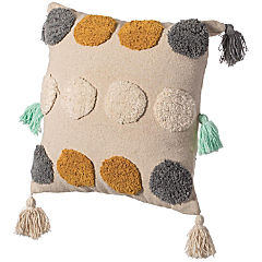DEERLUX 16&quot; Handwoven Cotton Throw Pillow Cover with Tufted Dot Pattern and Side Tassels, Multicolor