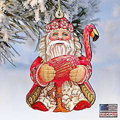 Designocracy Whale Santa Wooden Ornaments Set of 2 Christmas Santa