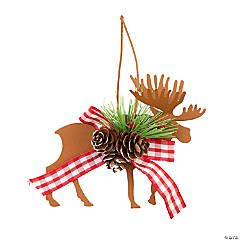 Die Cut Moose & Deer Gingam Bow Metal Christmas Ornaments - 6 Pc.