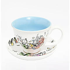 Alice in Wonderland Teacup and Saucer Set, 8 Ounces. Green, Blue or Pink  for Your Mad Hatter Tea Party 