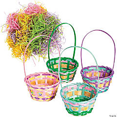 Easter Bamboo Baskets with Grass Kit for 12