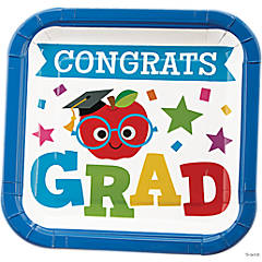 Elementary Graduation Party Congrats Grad Square Paper Dinner Plates - 8 Ct.