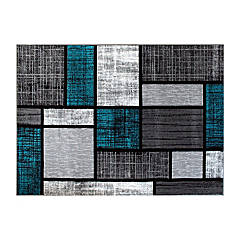 Emma + Oliver 5x5 Round Accent Rug with Modern 3D Sculpted Swirl Pattern  and Varied Texture Piling in Turquoise, Black, White & Gray 