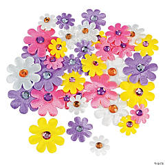 Fabric Self-Adhesive Daisies with Jewel Center
