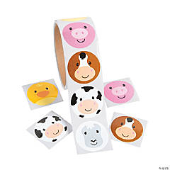 Farm Animal Face Sticker Roll - 100 Pc.
