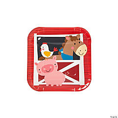 Farm Party Animal Rooster, Horse, Pig Square Paper Dessert Plates - 8 Ct.