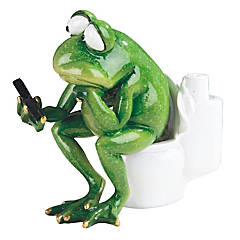 FC Design 5.25H Tree Frog Sitting on Toilet Holding Phone Statue Funny  Animal Decoration Figurine