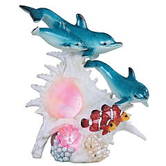 Marine Life Two Dolphin Design & Seashell Figurine Statue