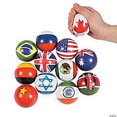 Flags Around the World Stress Balls - 12 Pc.