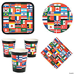 Flags of All Nations Party Tableware Kit for 50 Guests