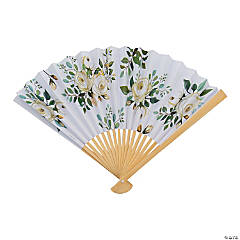 Floral Folding Hand Fans with Personalized Handle - 12 Pc.