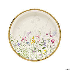 Floral Paper Dinner Plates with Gold Accents - 8 Ct.