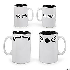 Friends Mr. Rachel Whiskers and Mrs. Ross Moustache Double-Sided Mugs  Set of 2