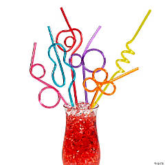 Fun Express Flamingo Silly Straws - Party Supplies - 12 Pieces