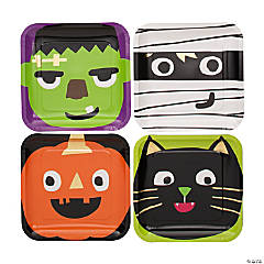 Ghoul Gang Halloween Party Square Paper Dinner Plates - 8 Ct.