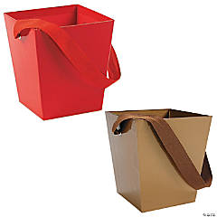 Gold & Red Cardboard Buckets with Ribbon Handle Kit - 12 Pc.