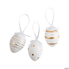 Gold & White Patterned Plastic Easter Ornaments - 12 Pc.
