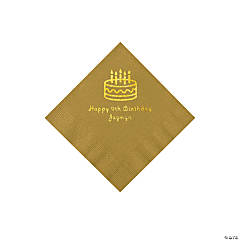 Gold Birthday Cake Personalized Napkins with Gold Foil - Beverage
