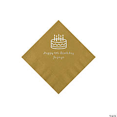 Gold Birthday Cake Personalized Napkins with Silver Foil - Beverage