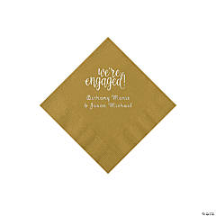 Gold Engaged Personalized Napkins with Silver Foil - Beverage
