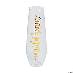 Gold Foil Maid of Honor Stemless Glass Champagne Flute