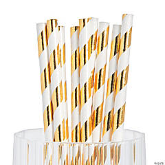 Gold Foil Striped Paper Straws - 24 Pc.