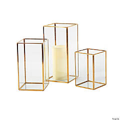Gold Geometric Square Candle Holders - 3 Pc.